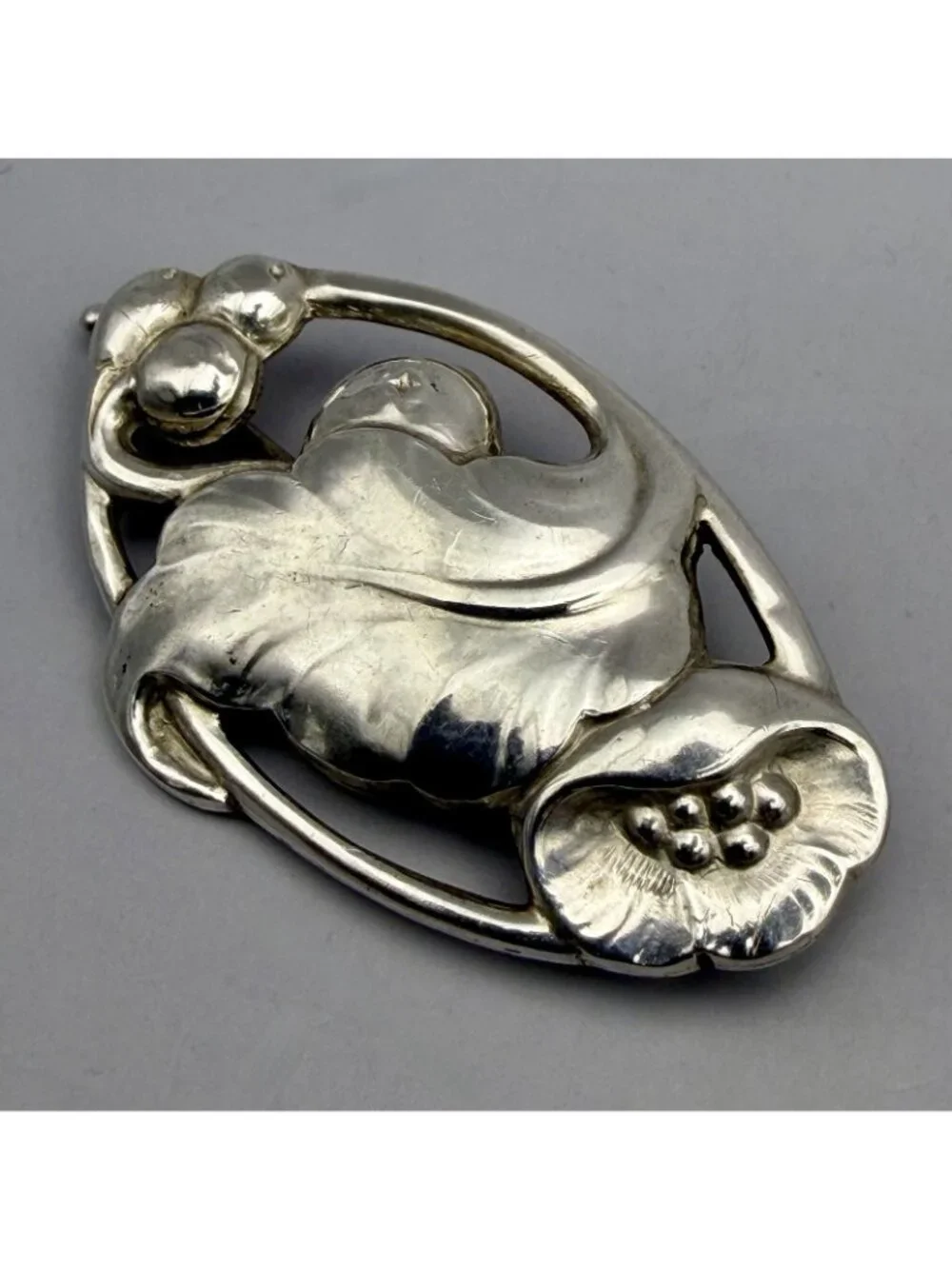 Evald Nielsen Grapes Brooch Skønvirke Denmark Sterling Silver Art Nouveau Pin